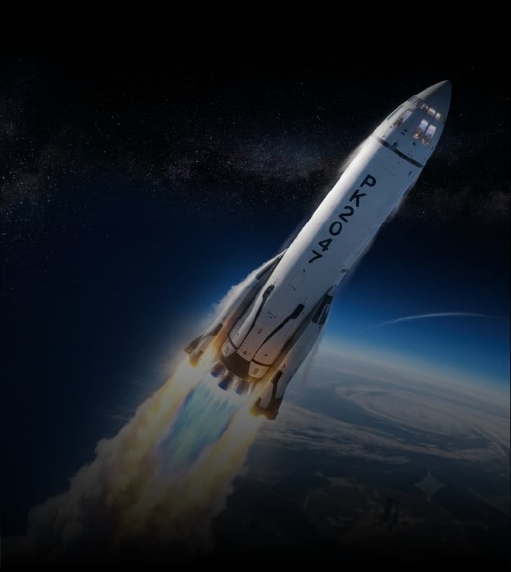PK2047 rocket launching above Earth